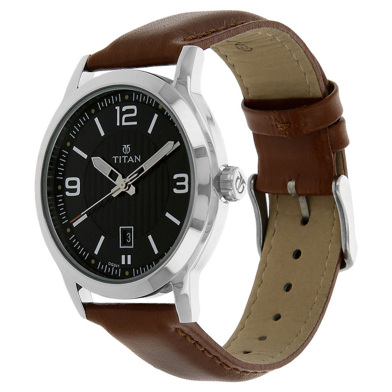 Titan Quartz Analog Black Dial Leather Strap Watch for Men