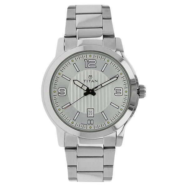 Titan Quartz Analog Silver Dial Stainless Steel Strap Watch for Men