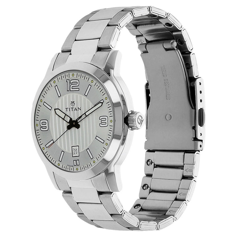 Titan Quartz Analog Silver Dial Stainless Steel Strap Watch for Men