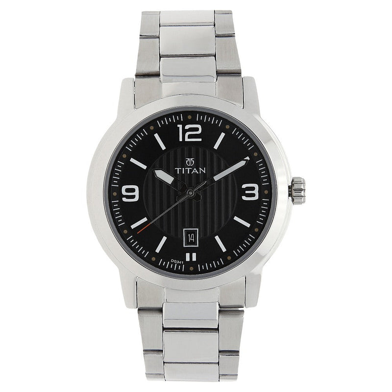 Titan Quartz Analog Black Dial Stainless Steel Strap Watch for Men