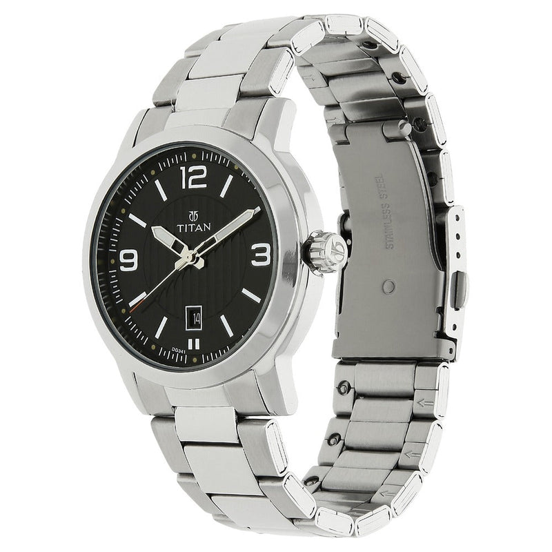 Titan Quartz Analog Black Dial Stainless Steel Strap Watch for Men