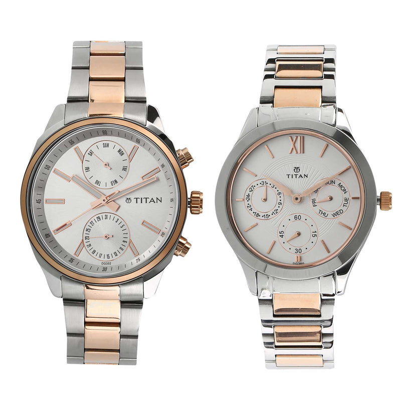 Titan Bandhan White Dial Multi Stainless Steel Strap watch for Couple