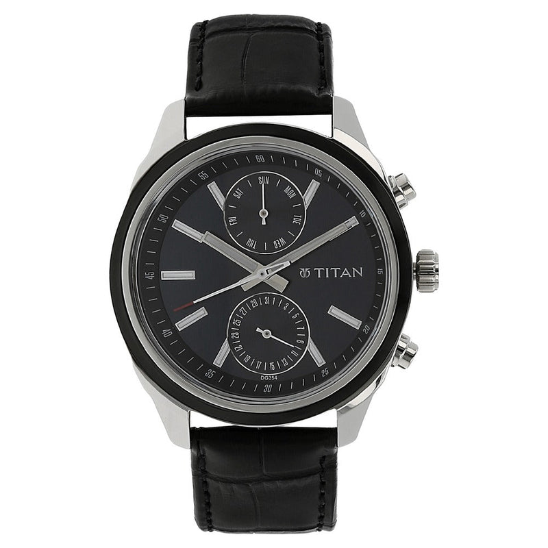 Titan Quartz Multifunction Blue Dial Leather Strap Watch for Men