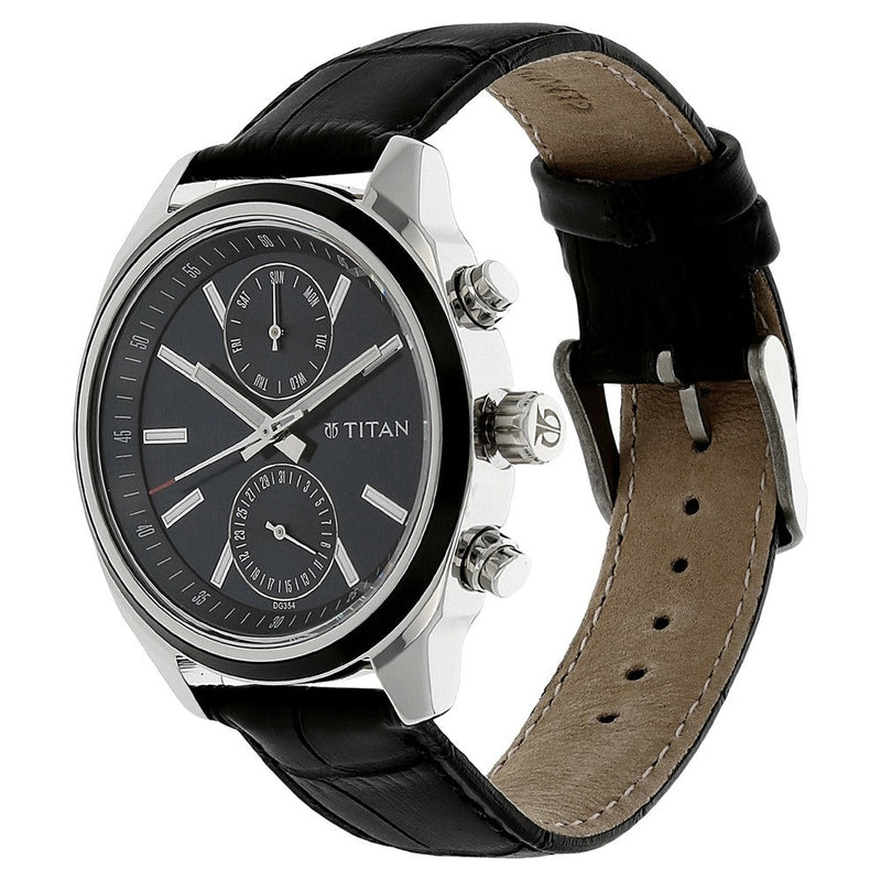 Titan Quartz Multifunction Blue Dial Leather Strap Watch for Men