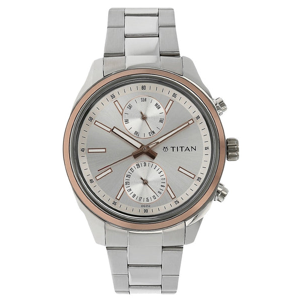 Titan Quartz Multifunction Silver Dial Stainless Steel Strap Watch for Men