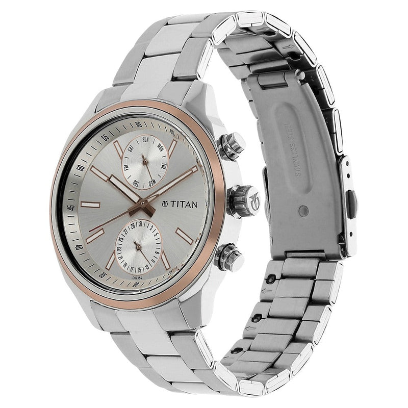 Titan Quartz Multifunction Silver Dial Stainless Steel Strap Watch for Men