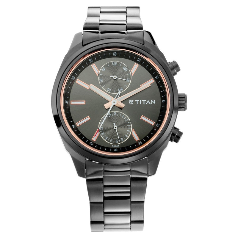 Titan Quartz Multifunction Anthracite Dial Stainless Steel Strap Watch for Men