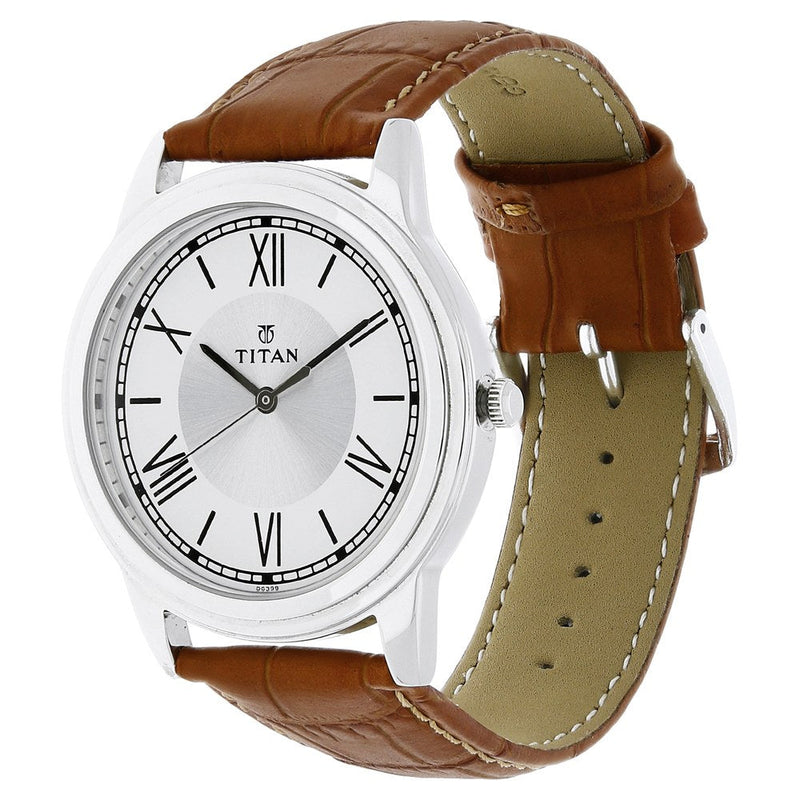 Titan Karishma Silver Dial Analog Leather Strap watch for Men