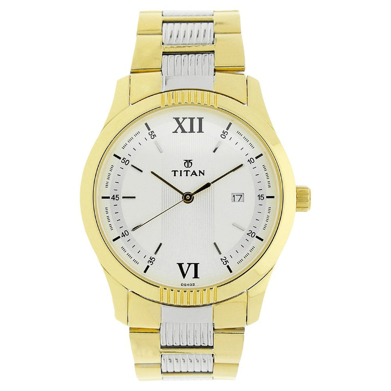 Titan Quartz Analog White Dial Stainless Steel Strap Watch for Men