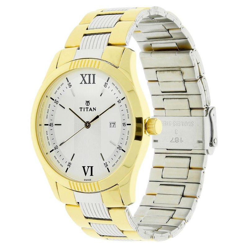 Titan Quartz Analog White Dial Stainless Steel Strap Watch for Men