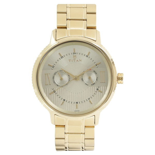 Titan Regalia Baron Champagne Dial Analog with Day and Date Stainless Steel Strap watch for Men