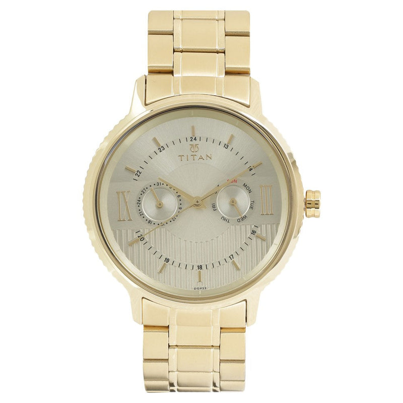 Titan Regalia Baron Champagne Dial Analog with Day and Date Stainless Steel Strap watch for Men