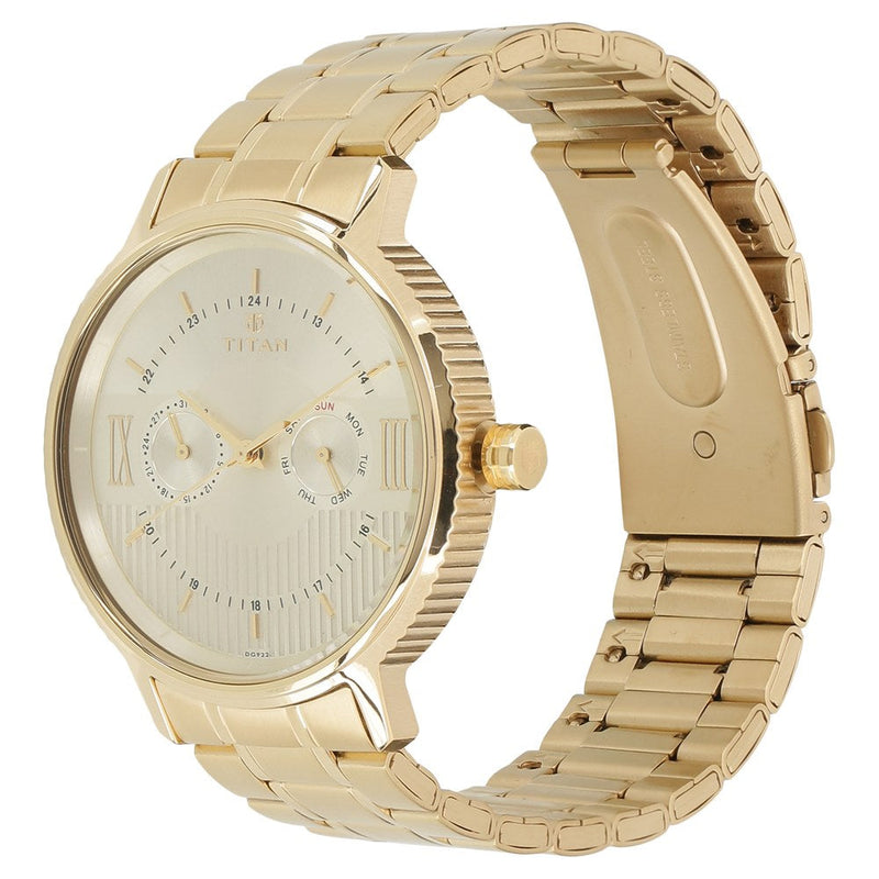 Titan Regalia Baron Champagne Dial Analog with Day and Date Stainless Steel Strap watch for Men