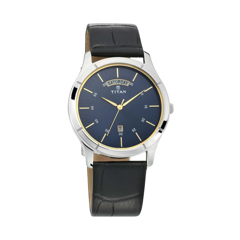 Titan Workwear Blue Dial Analog with Day and Date Leather Strap watch for Men