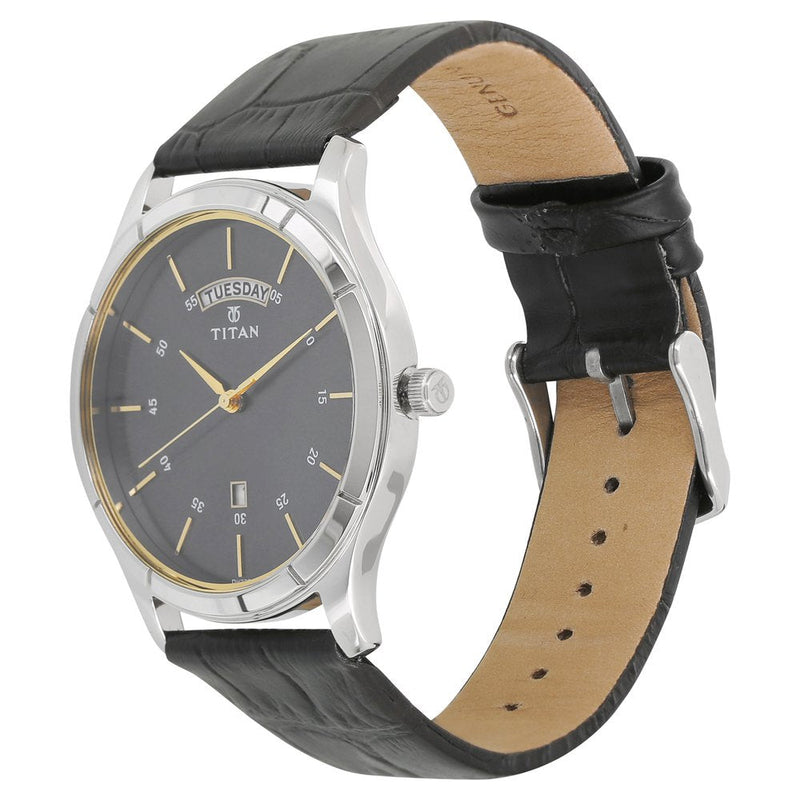 Titan Workwear Blue Dial Analog with Day and Date Leather Strap watch for Men