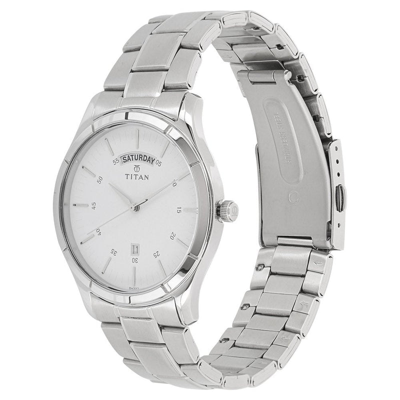 Titan Workwear White Dial Analog with Day and Date Stainless Steel Strap watch for Men