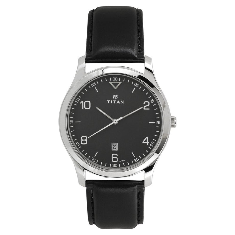 Titan Workwear Black Dial Analog with Date Leather Strap watch for Men