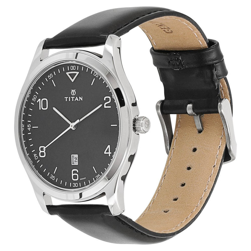 Titan Workwear Black Dial Analog with Date Leather Strap watch for Men