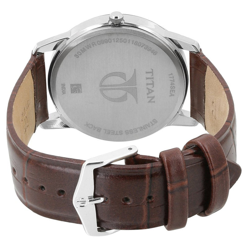 Titan Quartz Analog with Day and Date Silver Dial Leather Strap Watch for Men