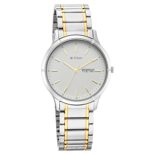 Titan Lagan White Dial Analog Day and Date Metal Strap Watch for Men