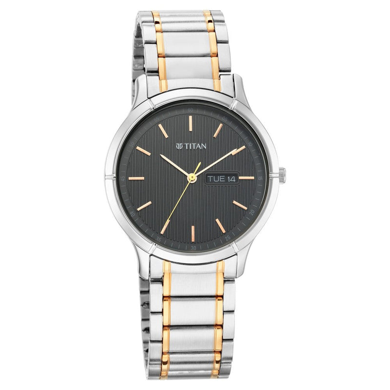 Titan Quartz Analog with Day and Date Black Dial Metal Strap Watch for Men