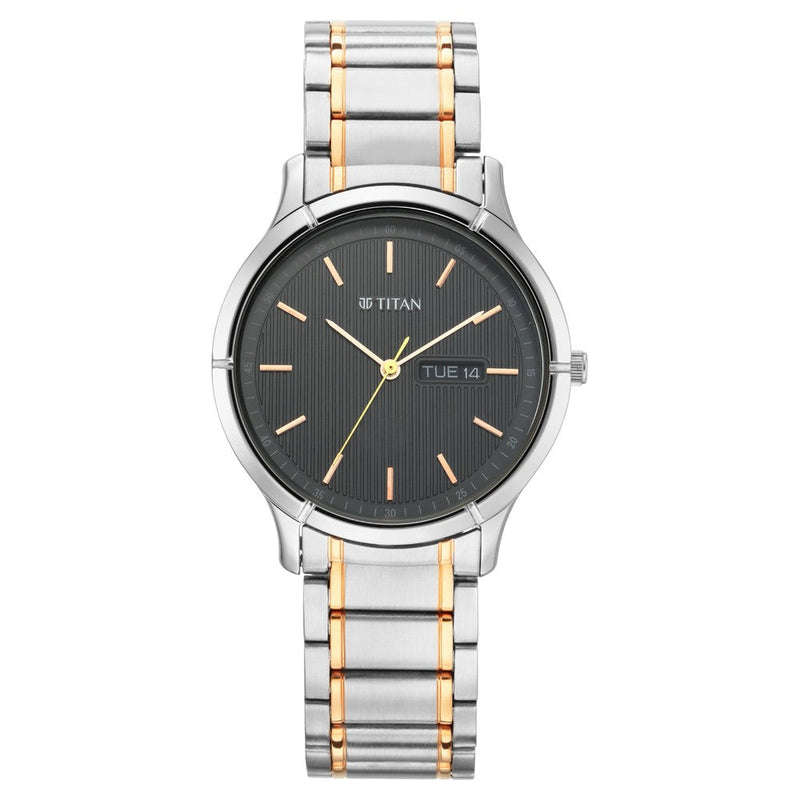 Titan Quartz Analog with Day and Date Black Dial Metal Strap Watch for Men