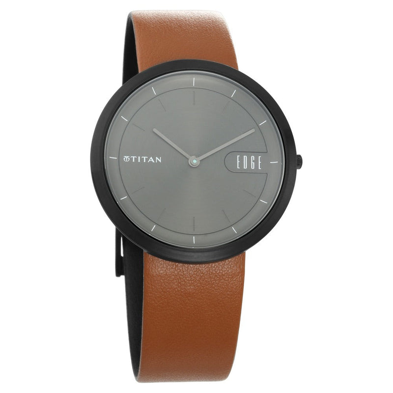 Titan Edge Zen Anthracite Dial Analog Leather Strap watch for Men