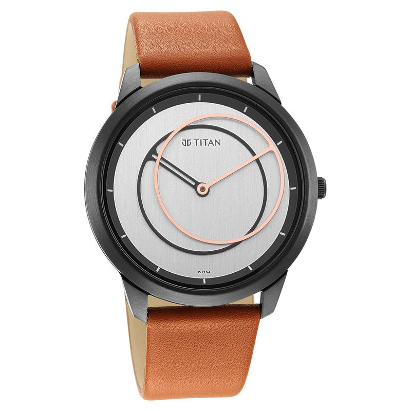 Titan Geometrix Silver Dial Analog Leather Strap watch for Men