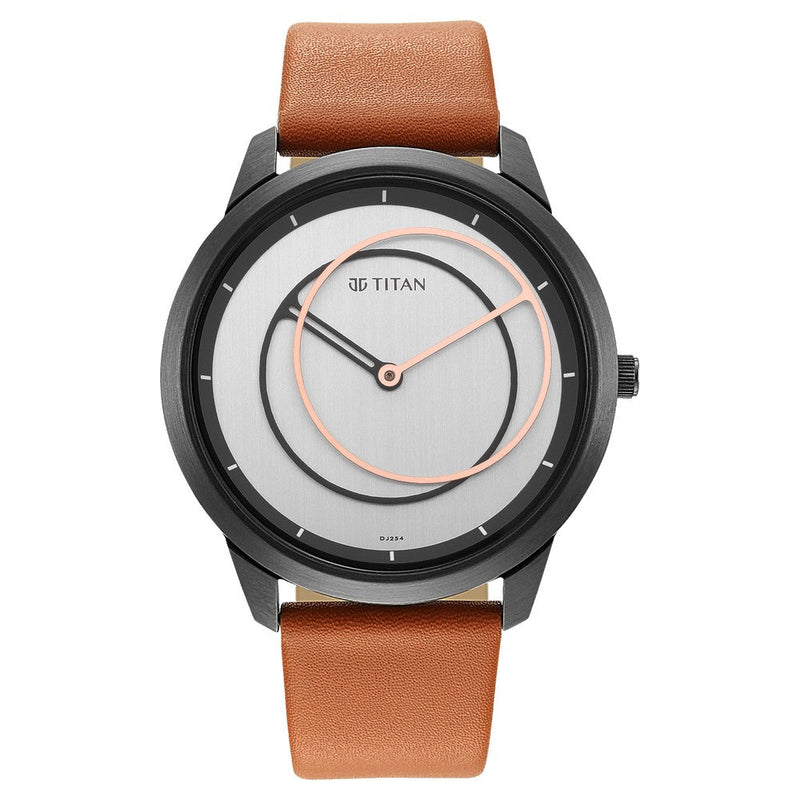 Titan Geometrix Silver Dial Analog Leather Strap watch for Men