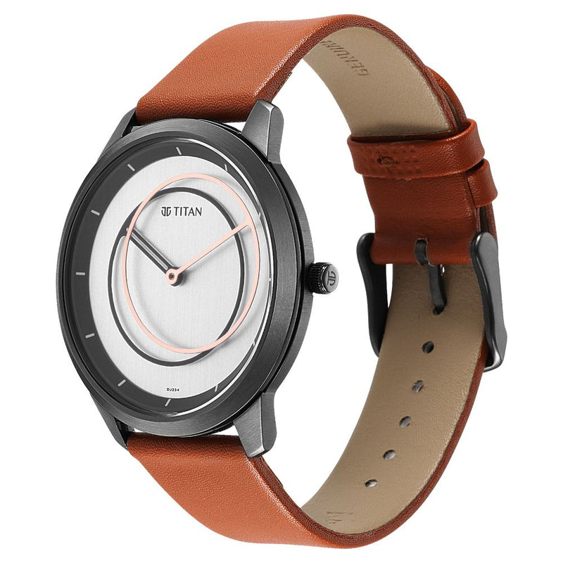 Titan Geometrix Silver Dial Analog Leather Strap watch for Men