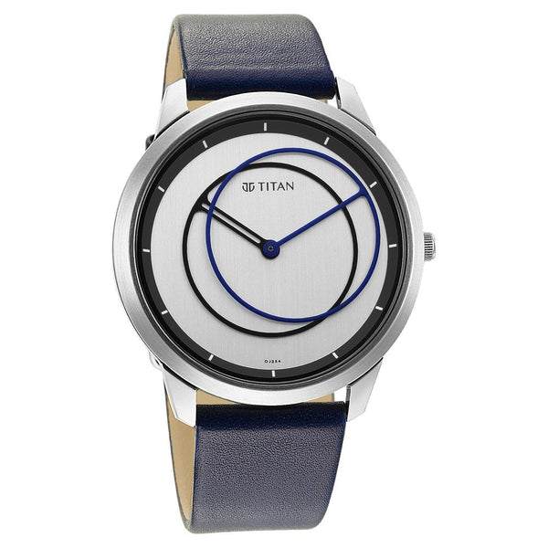 Titan Quartz Analog Silver Dial Leather Strap Watch for Men