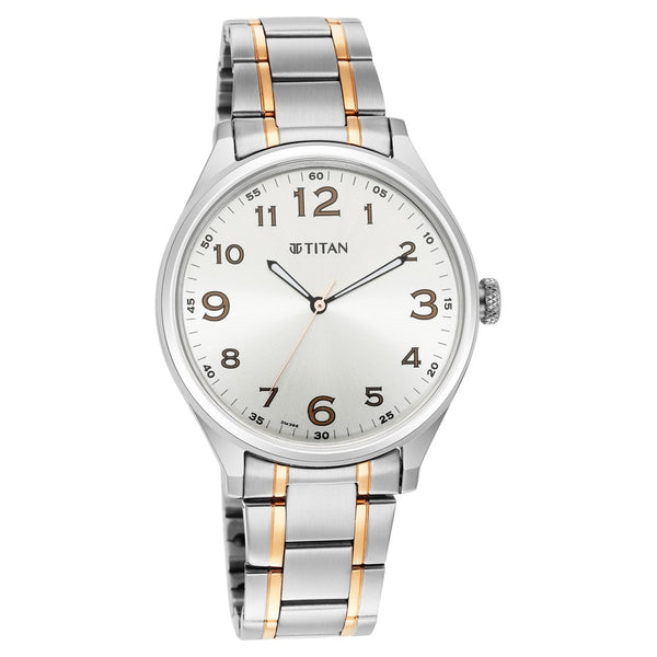 Titan Quartz Analog Silver White Dial Stainless Steel Strap Watch for Men