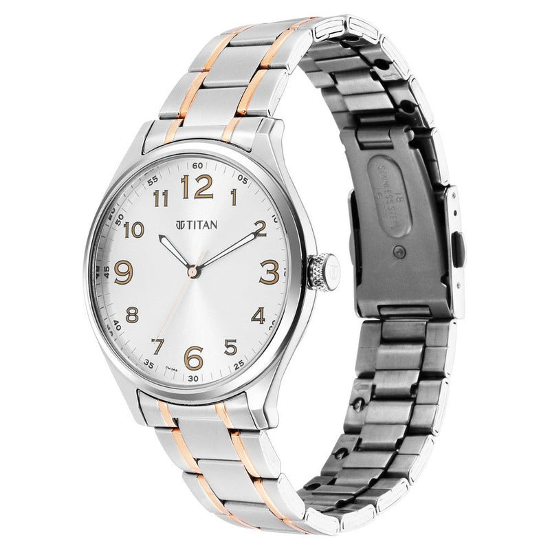 Titan Quartz Analog Silver White Dial Stainless Steel Strap Watch for Men