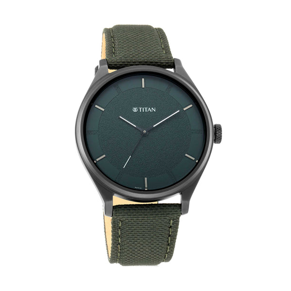 Titan Workwear Green Dial Analog Leather Strap Watch for Men