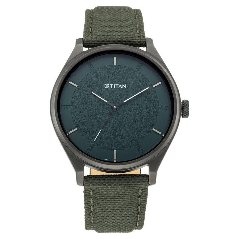 Titan Workwear Green Dial Analog Leather Strap Watch for Men