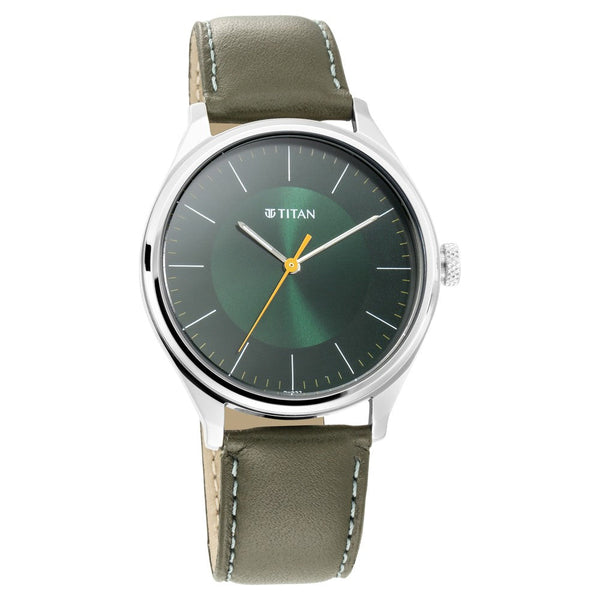 Titan Workwear Green Dial Analog Leather Strap Watch for Men