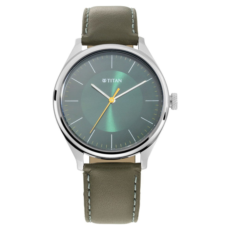 Titan Workwear Green Dial Analog Leather Strap Watch for Men