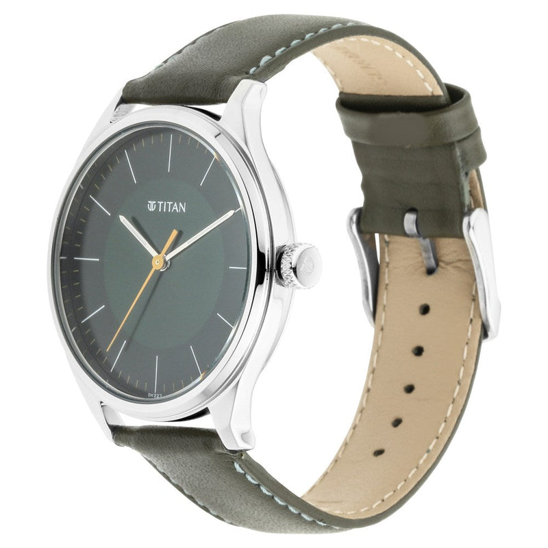 Titan Workwear Green Dial Analog Leather Strap Watch for Men