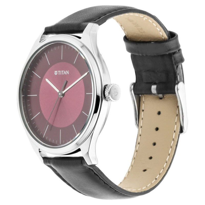 Titan Workwear Maroon Dial Analog Leather Strap watch for Men