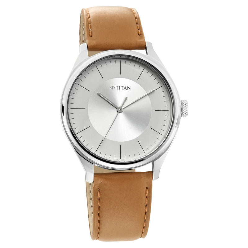 Titan Quartz Analog Silver Dial Leather Strap Watch for Men