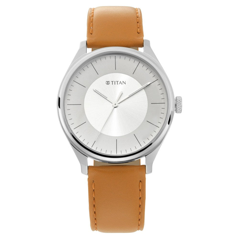 Titan Quartz Analog Silver Dial Leather Strap Watch for Men