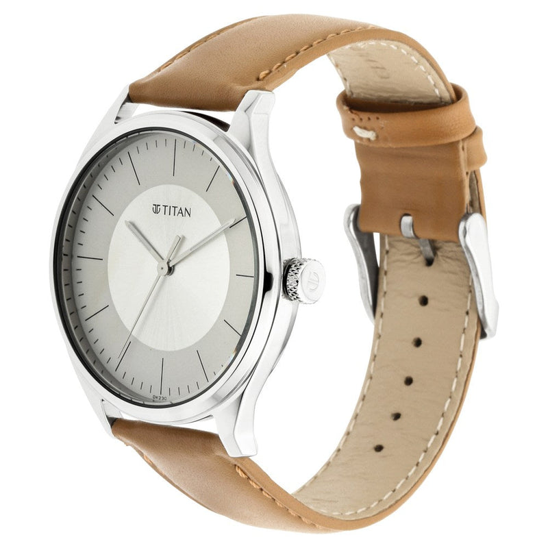 Titan Quartz Analog Silver Dial Leather Strap Watch for Men