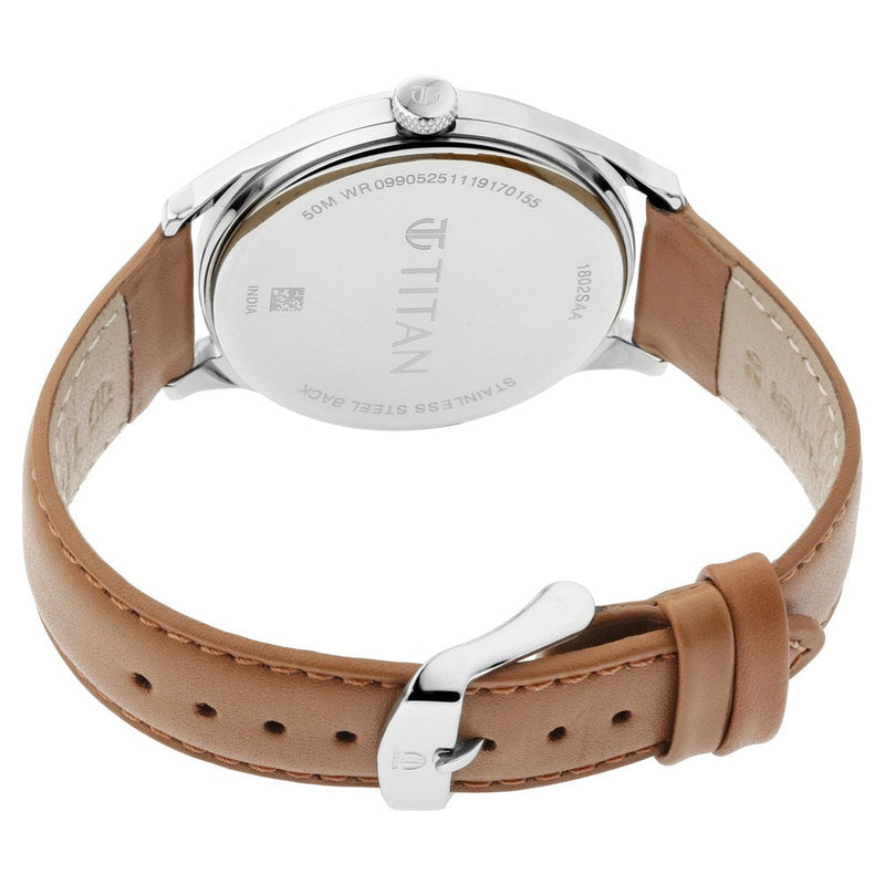 Titan Quartz Analog Silver Dial Leather Strap Watch for Men