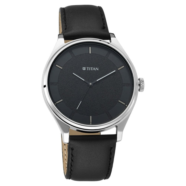 Titan Quartz Analog Black Dial Leather Strap Watch for Men