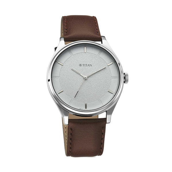 Titan Quartz Analog White Dial Leather Strap Watch for Men