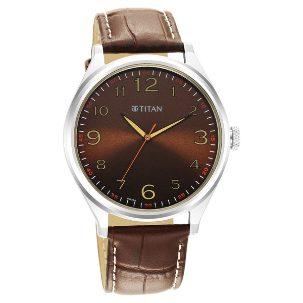 Titan Trendsetters Dark Brown Dial Analog Leather Strap watch for Men