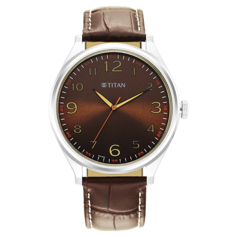 Titan Trendsetters Dark Brown Dial Analog Leather Strap watch for Men