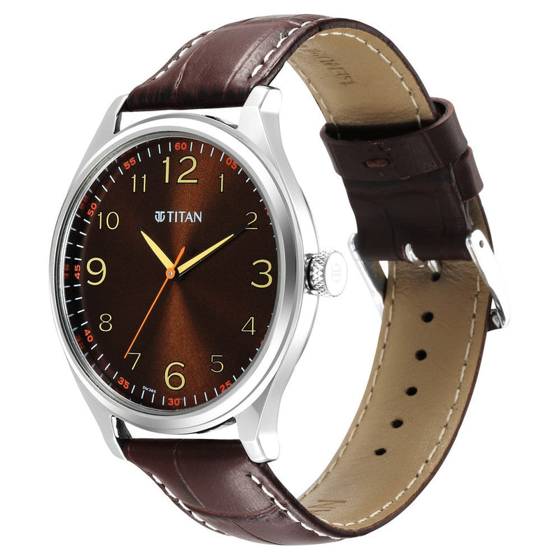 Titan Trendsetters Dark Brown Dial Analog Leather Strap watch for Men