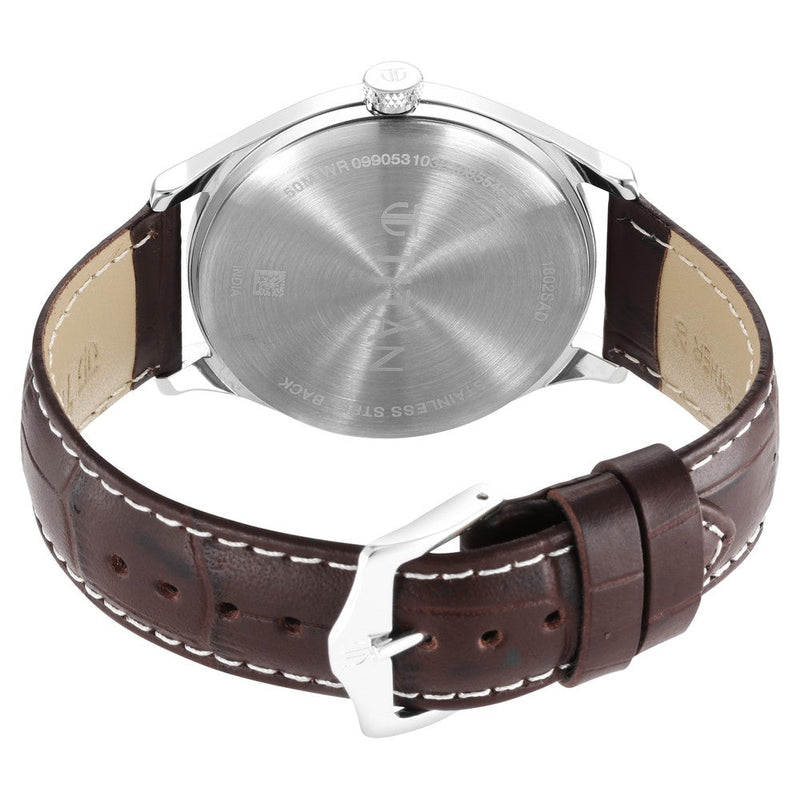 Titan Trendsetters Dark Brown Dial Analog Leather Strap watch for Men