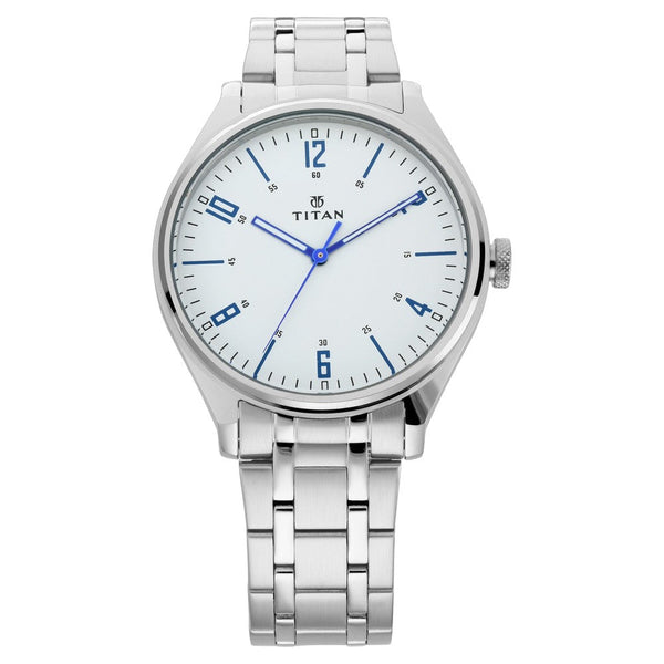 Titan Workwear White Dial Analog Metal Strap watch for Men